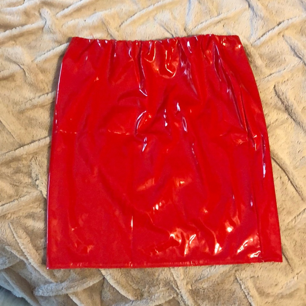 Boohoo Red Vinyl Skirt